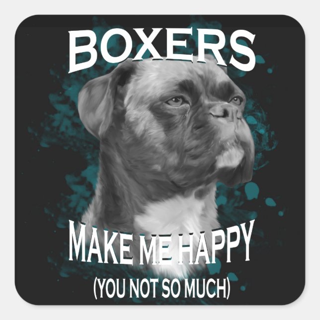 Boxer Dog Animal Lovers Art Text Square Sticker (Front)