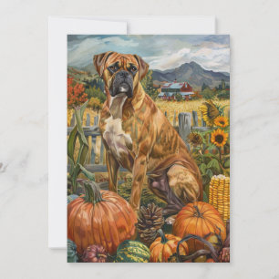 Boxer Dog Autumn Harvest Thanksgiving Holiday Card