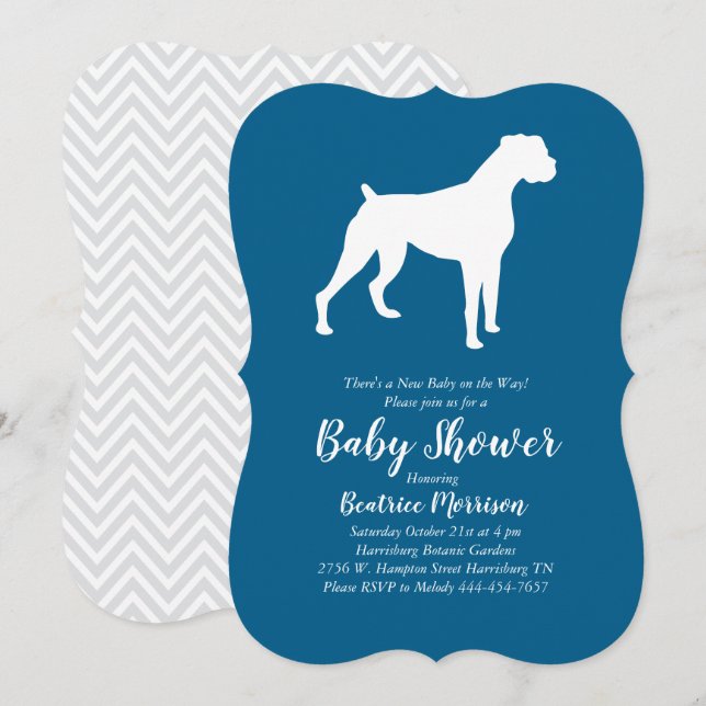 Boxer Dog Baby Shower Blue Boy Invitation (Front/Back)