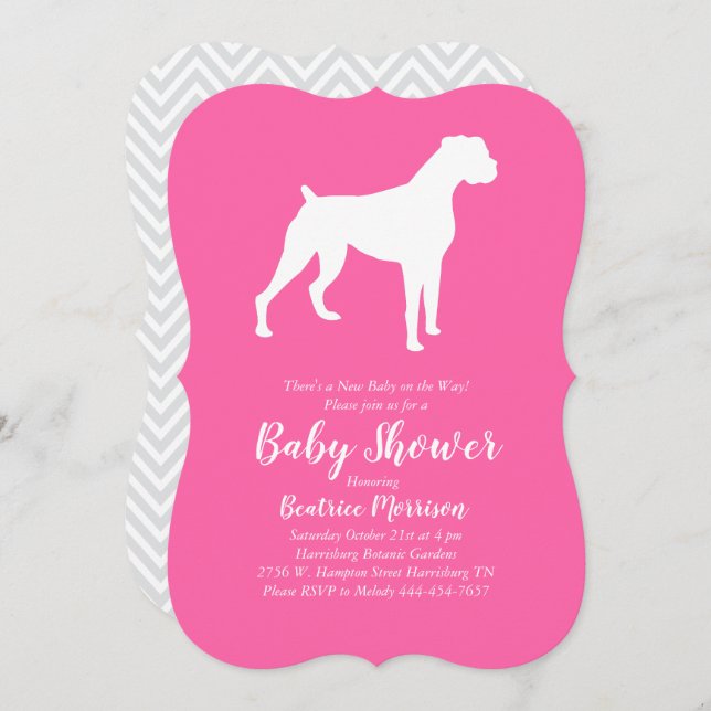 Boxer Dog Baby Shower Pink Girl Invitation (Front/Back)