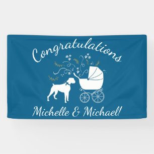 Boxer Dog Baby Shower Puppy Blue Boy Banner