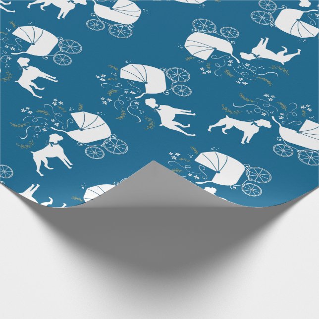 Boxer Dog Baby Shower Puppy Blue Boy Wrapping Paper (Corner)