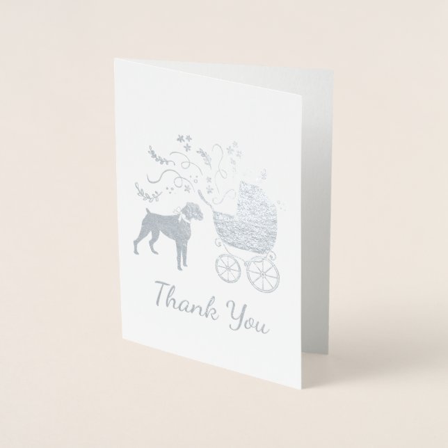 Boxer Dog Baby Shower Puppy Grey Foil Card (Front)