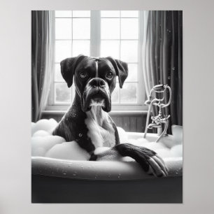 Boxer Dog Bathroom Wall Art, Boxer Taking a Bath  Poster