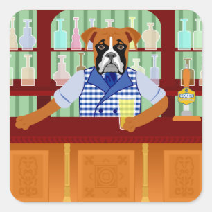 Boxer Dog Beer Pub Square Sticker