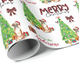 Boxer Dog, Bird and Christmas Tree Wrapping Paper