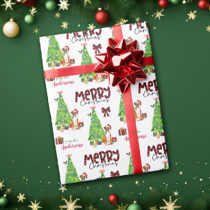 Boxer Dog, Bird and Christmas Tree Wrapping Paper