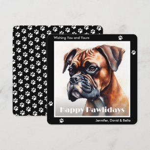 Boxer Dog Black Watercolor Christmas Holiday Card