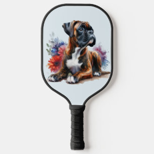 Boxer Dog Blooms: Playful Pup & Floral Elegance Pickleball Paddle