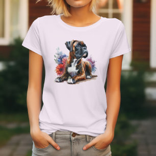 Boxer Dog Blooms: Playful Pup & Floral Elegance T-Shirt