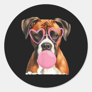 Boxer Dog Blowing Bubble Gum Valentine’s Day Classic Round Sticker