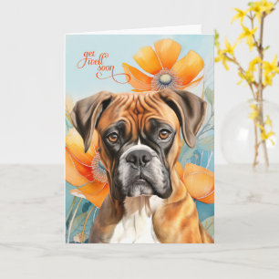 Boxer Dog Bold Orange Poppy Flowers Get Well Card