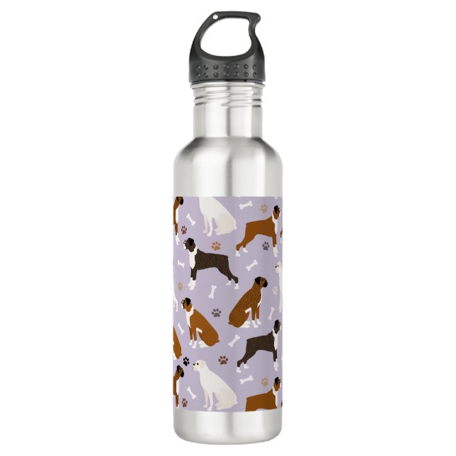Boxer Dog Bones and Paws 710 Ml Water Bottle (Front)