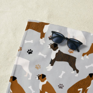 Boxer Dog Bones and Paws Beach Towel