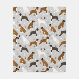 Boxer Dog Bones and Paws Fleece Blanket