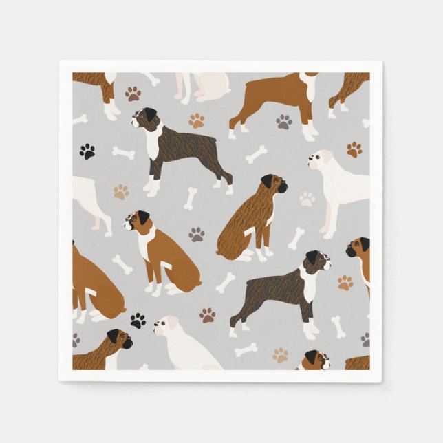 Boxer Dog Bones and Paws Napkin (Front)