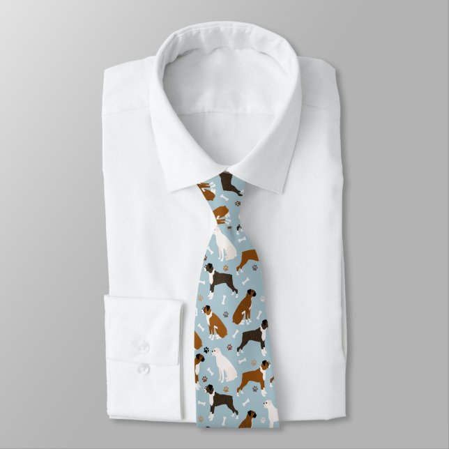 Boxer Dog Bones and Paws Neck Tie (Tied)
