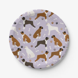 Boxer Dog Bones and Paws Paper Plate