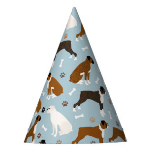 Boxer Dog Bones and Paws Party Hat