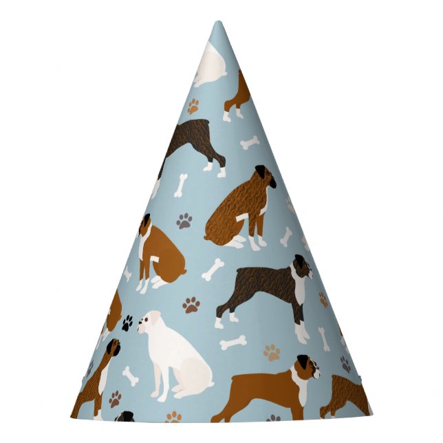 Boxer Dog Bones and Paws Party Hat (Front)