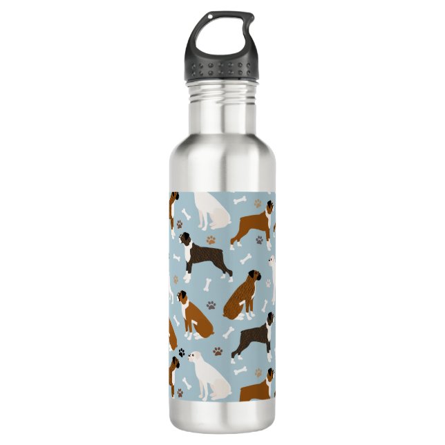 Boxer Dog Bones and Paws Stainless Steel Water Bot 710 Ml Water Bottle (Front)