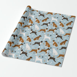 Boxer Dog Bones and Paws Wrapping Paper
