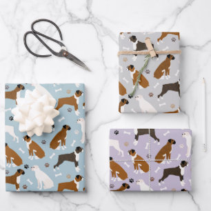 Boxer Dog Bones and Paws Wrapping Paper Sheet