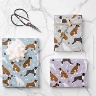 Boxer Dog Bones and Paws Wrapping Paper Sheet