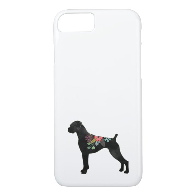 Boxer Dog Breed Natural Boho Floral Silhouette Cas Case-Mate iPhone Case (Back)