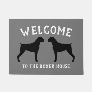 Boxer Dog Breed Silhouettes with Natural Ears Doormat