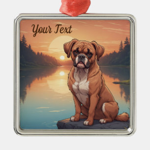 Boxer Dog by Lake Metal Tree Decoration