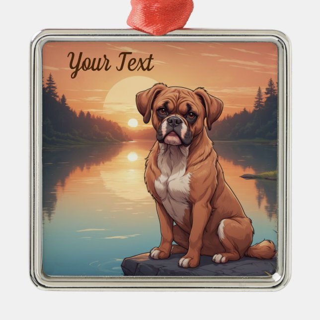 Boxer Dog by Lake Metal Tree Decoration (Front)