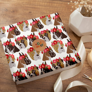 Boxer dog cartoon colourful seamless pattern wrapping paper