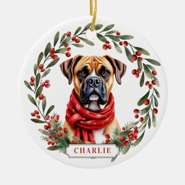 Boxer Dog Ceramic Circle Ornament (Front)