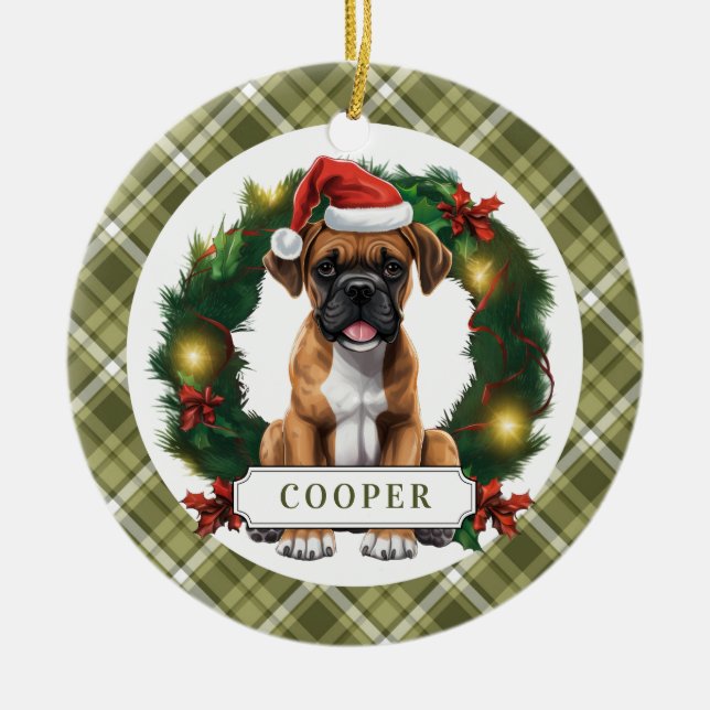 Boxer Dog Ceramic Circle Ornament (Front)