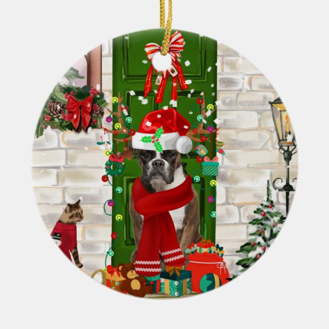 Boxer Dog Christmas   Ceramic Tree Decoration (Front)