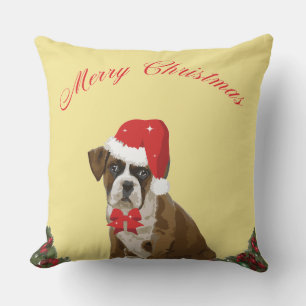 Boxer Dog Christmas Cute Festive Throw Pillow