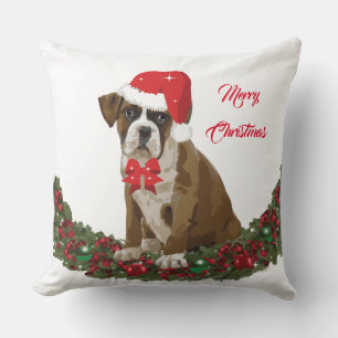 Boxer Dog Christmas Cute Festive Throw Pillow