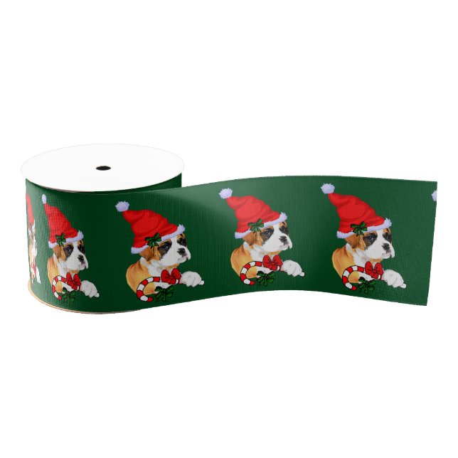 Boxer Dog Christmas Grosgrain Ribbon (Spool)