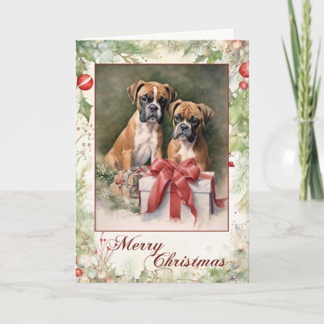 Boxer Dog Christmas Holiday Card (Front)
