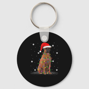 Boxer Dog Christmas Lights Holiday Santa Funny Box Key Ring