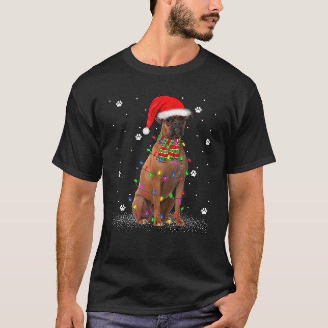 Boxer Dog Christmas Lights Holiday Santa Funny Box T-Shirt (Front)