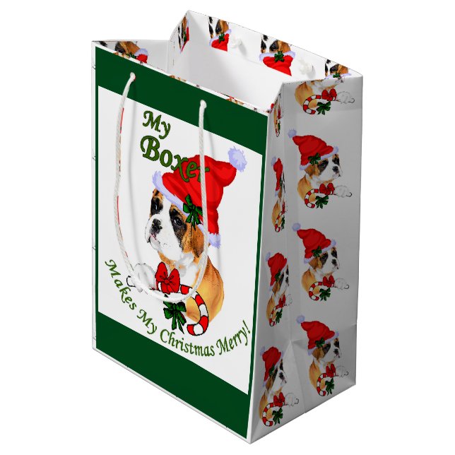 Boxer Dog Christmas Merry Medium Gift Bag (Back Angled)