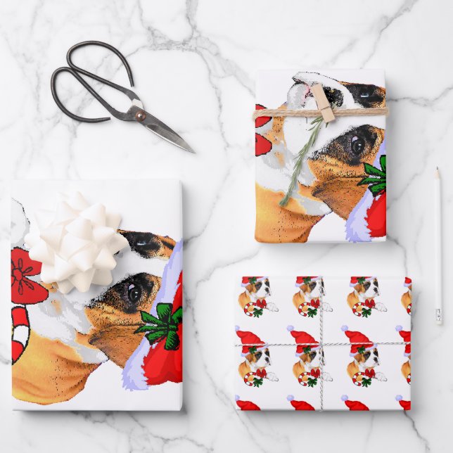 Boxer Dog Christmas Merry Wrapping Paper Sheet (Front)