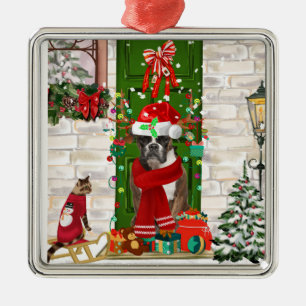 Boxer Dog Christmas Metal Tree Decoration
