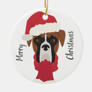 Boxer dog Christmas Ornament. Snow Ceramic Tree Decoration