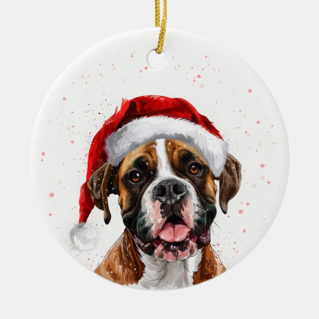 Boxer Dog Christmas Personalized Ceramic Tree Decoration (Front)
