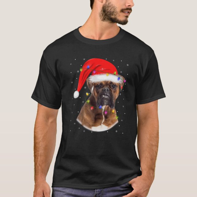 Boxer Dog Christmas Pyjamas Xmas Lights Holiday Sa T-Shirt (Front)