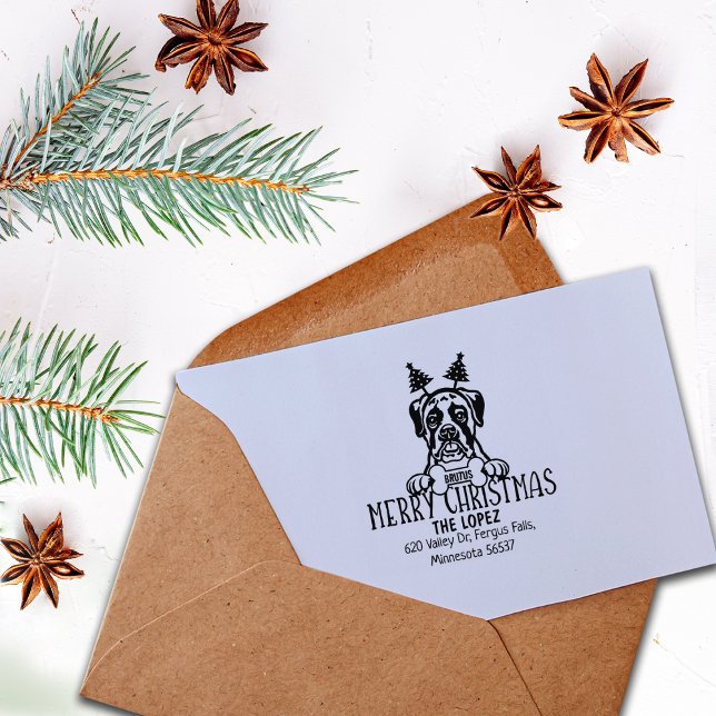 Boxer Dog Christmas Return Address  Rubber Stamp (Creator Uploaded)