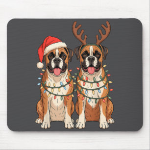 Boxer Dog Christmas Santa Hat Reindeer Lights Paja Mouse Mat